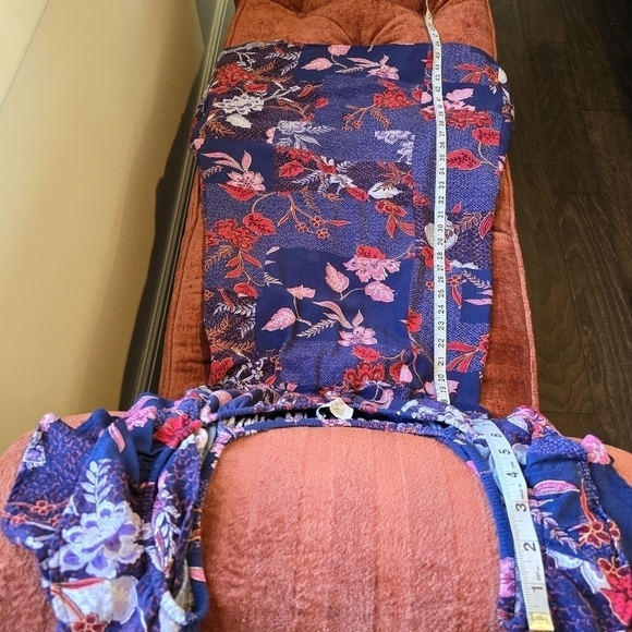 Sofia Vergara Purple Floral Midi Dress Ruffle Shoulder Sweetheart Neckline Sz. S - Picture 10 of 11